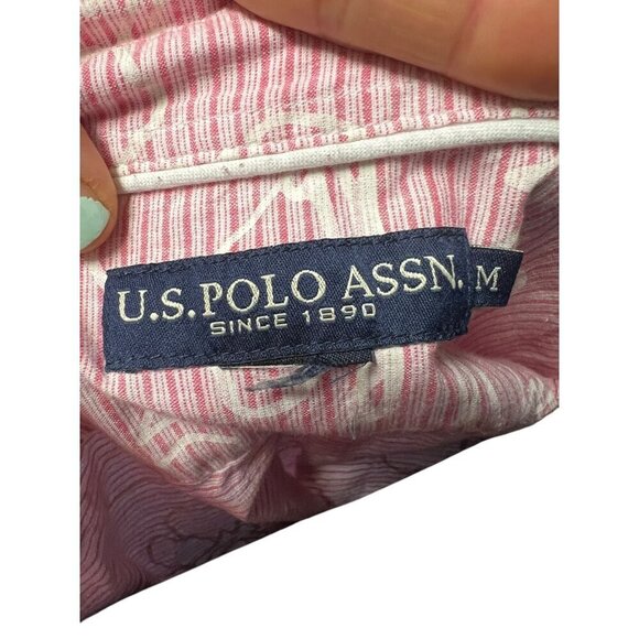 U.S. Polo Assn. Pink & White Floral Short Sleeve Button-Down Shirt, Vacation, re - Picture 6 of 9